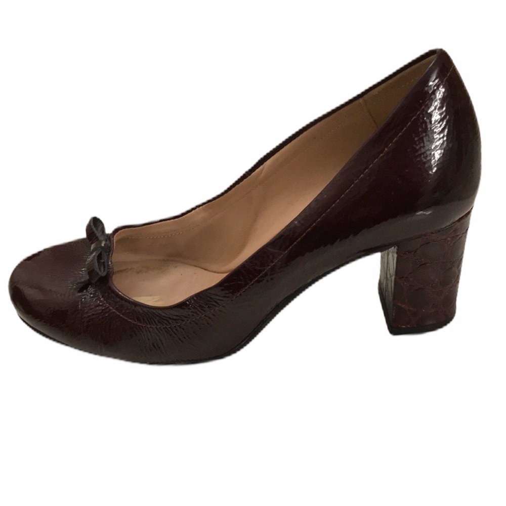 Anyi Lu Leather Burgundy Croc Embossed Heels 6